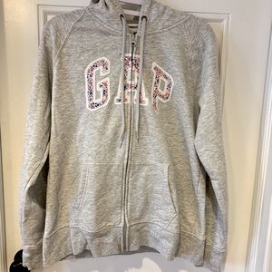Woman Light Gray/Flowered Logo Pullover Hoddie